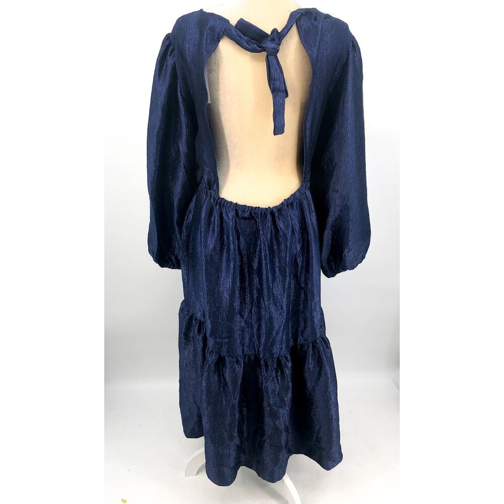 TOPSHOP Open Back Midi Dress Size 10 Midnight Blue Premium Textured Jacquard NWT - Picture 4 of 10